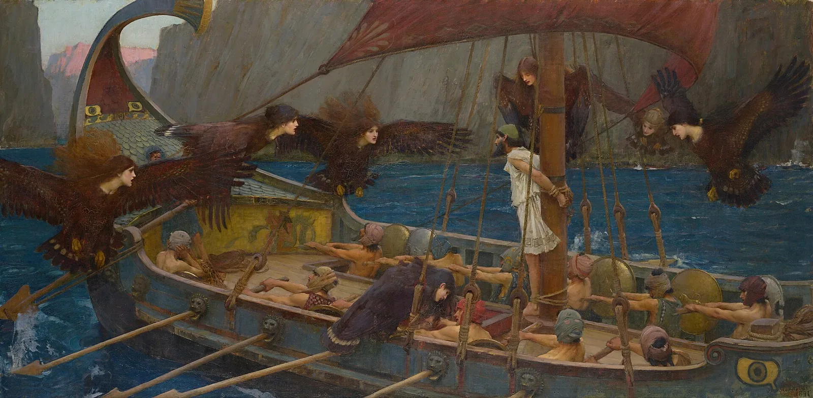 Одиссей слушает пение сирен. Джон Уильям Уотерхаус, 1891